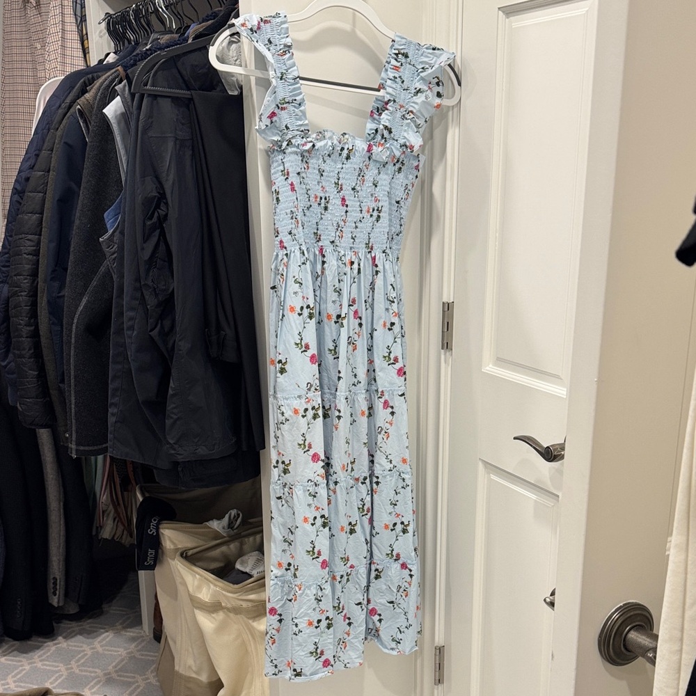 Hill House Light Blue Floral Midi Dress